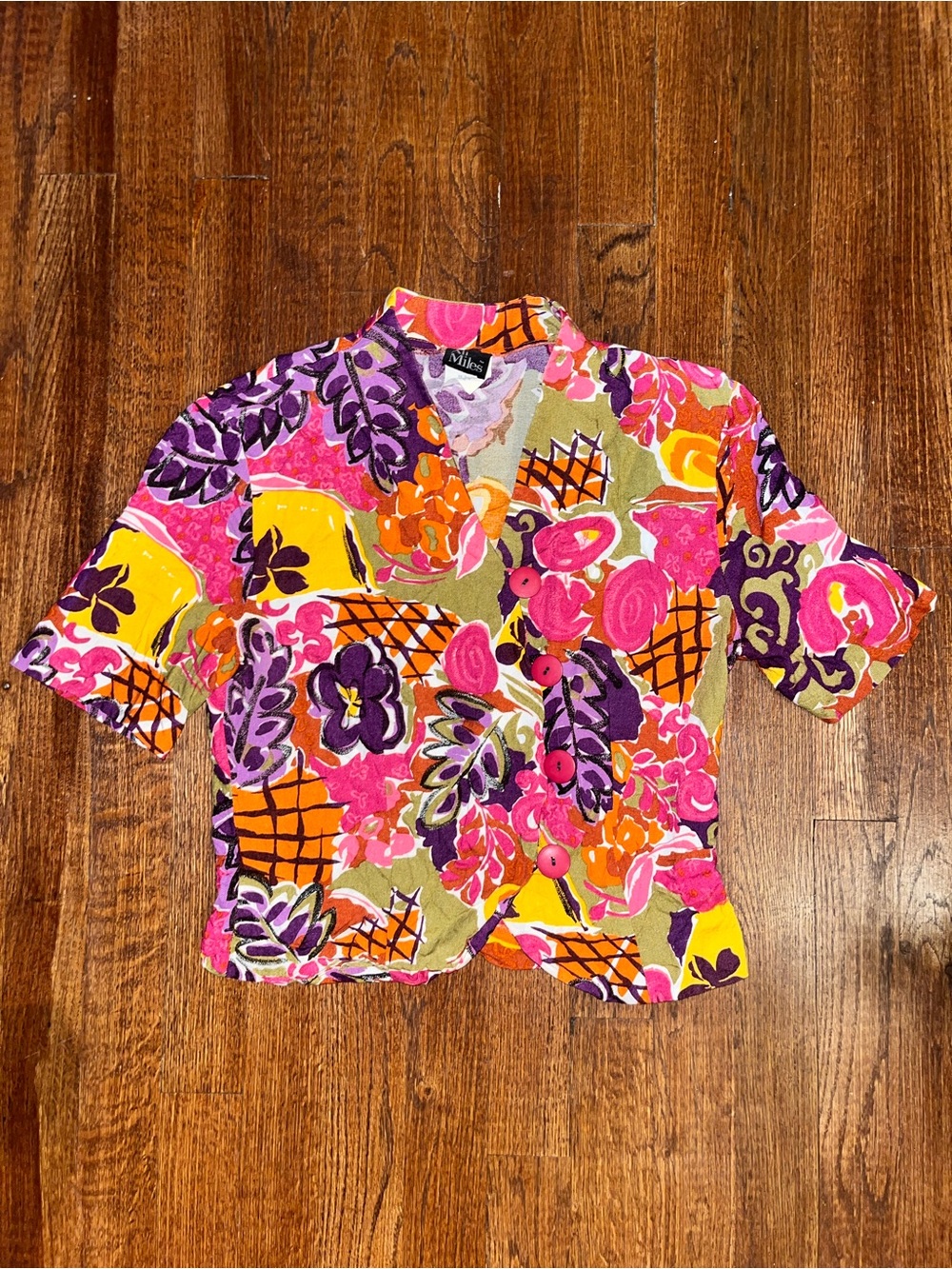 Vintage Floral Crop Shirt - Multicolor